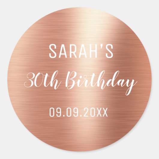 Sticker Rond Rose Gold Élégant avec Feuille pour 30e Anniversai (Devant)