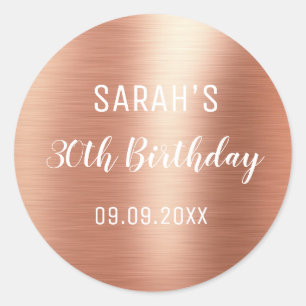 Sticker Rond Rose Gold Élégant avec Feuille pour Tous Âges 30e 