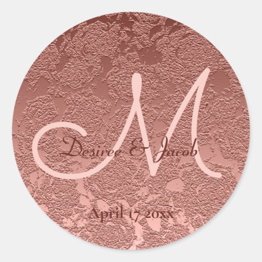 Sticker Rond Rose Gold Elegant Mariage Réception Monogramme (Devant)