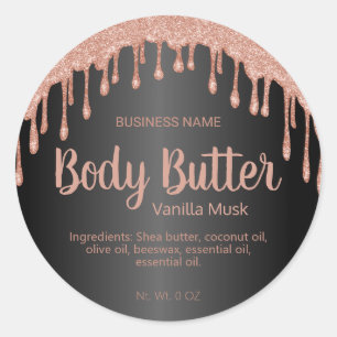Sticker Rond Rose Gold et Black Drift Parties scintillant Étiqu