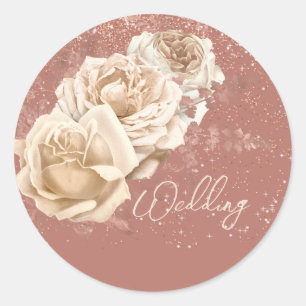 Sticker Rond Rose Gold et ivoire Rose Élégant mariage