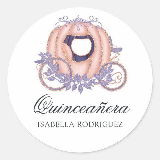 Sticker Rond Rose Gold et Lilac Parties scintillant Princesse Q (Devant)