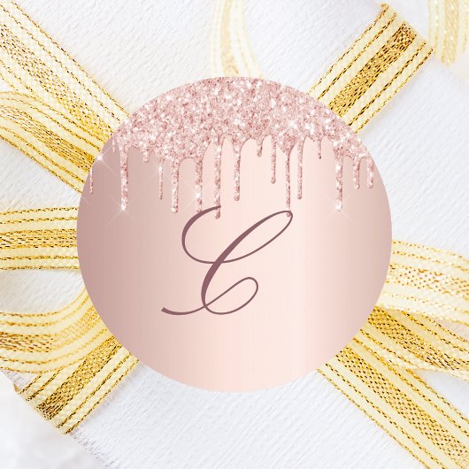 Sticker Rond Rose gold fard rose coulures monogramme initiale