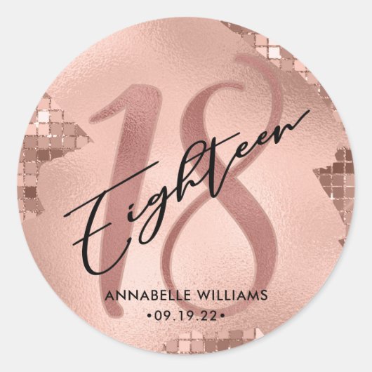 Sticker Rond Rose Gold Faux Foil 18e anniversaire (Devant)