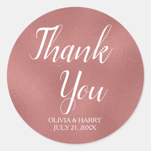 Sticker Rond Rose Gold Faux Foil | Mariage Favor Merci (Devant)