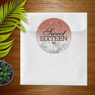 Sticker Rond Rose Gold Faux Paillettes/Marbre Douce 16