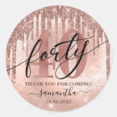 Sticker Rond Rose Gold Faux Parties scintillant & Foil 40e anni (Devant)