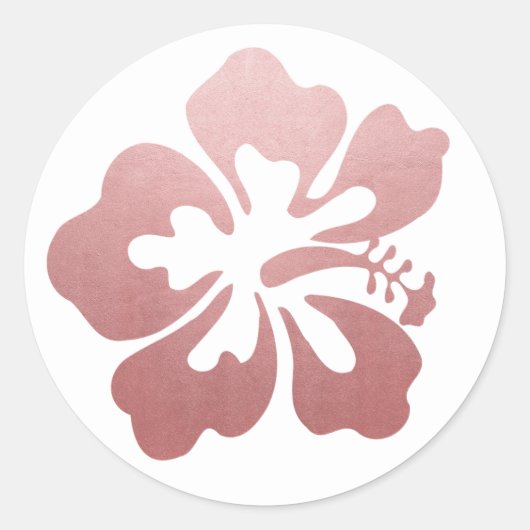 Sticker Rond Rose Gold Fleur d'Hibiscus Hawaïenne (Devant)
