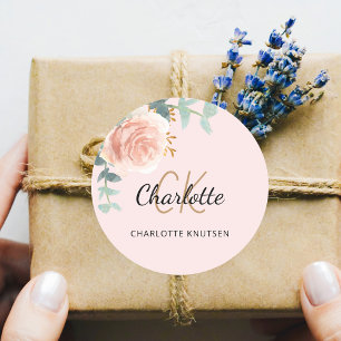 Sticker Rond Rose gold floral eucalyptus merci rose pâle