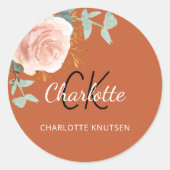 Sticker Rond Rose gold floral sauge vert orange brûlé merci (Devant)