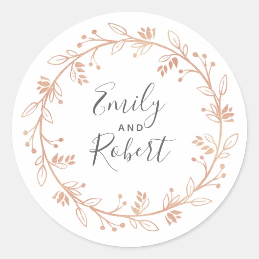 Sticker Rond Rose Gold Floral Wreath Mariage moderne (Devant)