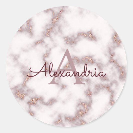 Sticker Rond Rose Gold Foil Parties scintillant en marbre rose (Devant)