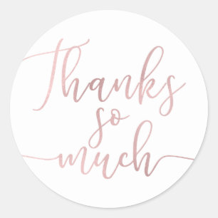 Sticker Rond Rose Gold Foil Script Merci Thank You Thanks So Mu