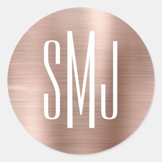 Sticker Rond Rose Gold Foil trois lettres Monogramme (Devant)