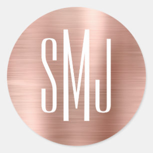 Sticker Rond Rose Gold Foil trois lettres Monogramme