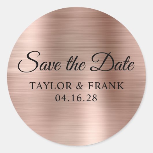 Sticker Rond Rose Gold Foil Wedding Enregistrer la date (Devant)