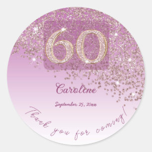 Sticker Rond Rose Gold givré Merci pour mes 60 ans Glitter