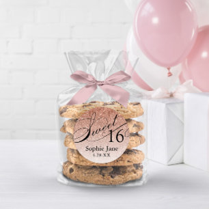 Sticker Rond Rose Gold Glam Glitter Sweet 16 Personnalisé