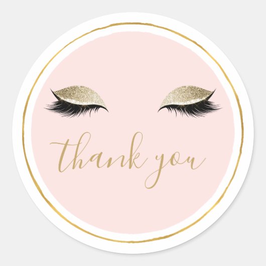 Sticker Rond Rose Gold Glitzy Black Eyelashes Merci (Devant)