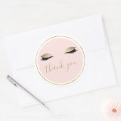 Sticker Rond Rose Gold Glitzy Black Eyelashes Merci (Enveloppe)