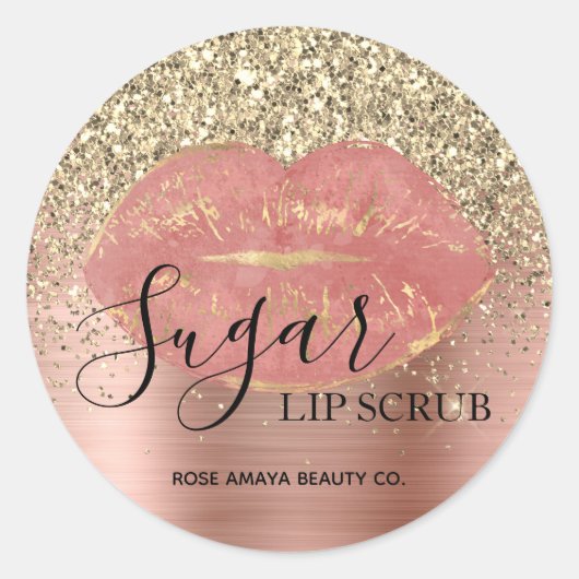 Sticker Rond Rose Gold Lip Scrub Parties scintillant Sprinkings (Devant)