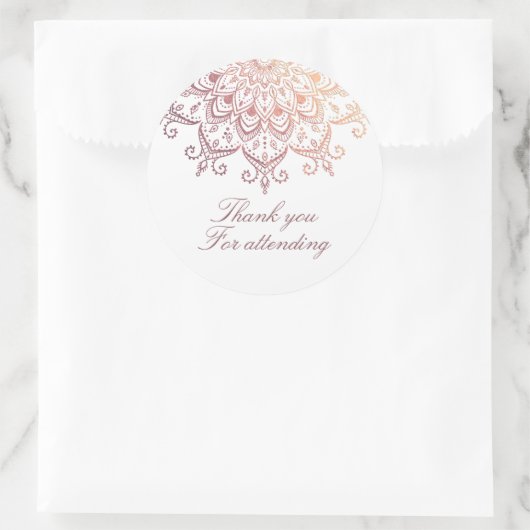 Sticker Rond Rose Gold Mandala Merci (Sac)