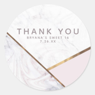 Sticker Rond Rose Gold Marbré & Bronze Glam Tourbillon Rose pâl