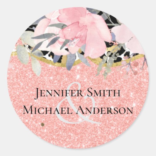 Sticker Rond Rose gold MARIAGE Rose Fleur Glitter Glam (Devant)