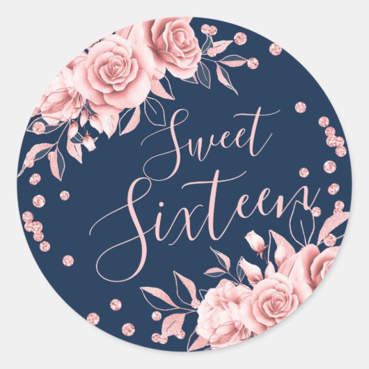 Sticker Rond Rose Gold Marine Sweet 16 Anniversaire Parties sci (Devant)