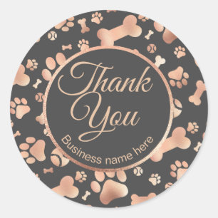 Sticker Rond Rose Gold Merci Chien d'affaires Empreinte de patt