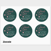 Sticker Rond Rose Gold Merci mariage Faveur Emerald Green (Feuille)