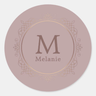 Sticker Rond Rose Gold Modèle tendance Monogramme élégant