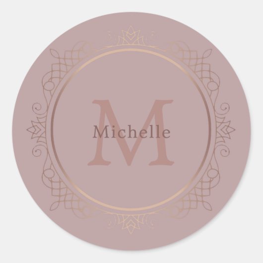Sticker Rond Rose Gold Monogram Élégant Modèle personnalisé (Devant)