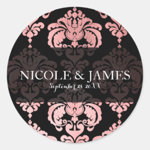 Sticker Rond Rose Gold Noir Damas Antique Cadeau de Mariage
