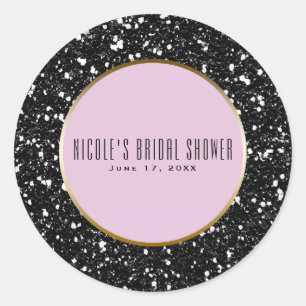 Sticker Rond Rose Gold Noir Pailleté Élégant Cadeau de Mariage