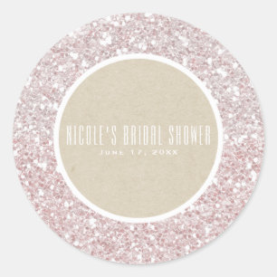 Sticker Rond Rose Gold Pailleté Kraft Élégant Cadeau de Mariage