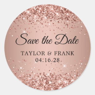 Sticker Rond Rose Gold Pailleté Ombré Mariage Enregistrer la Da