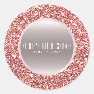 Sticker Rond Rose Gold Pailleté Rose Élégant Cadeau de Mariage