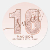 Sticker Rond Rose Gold Pailleté Script Anniversaire 16 Ans (Devant)