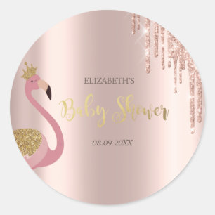 Sticker Rond Rose Gold Paillettes Gouttes Fête de Naissance Fla