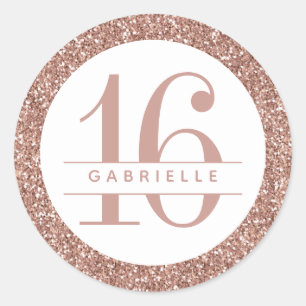 Sticker Rond Rose Gold Parties scintillant 16e anniversaire Per