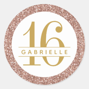 Sticker Rond Rose Gold Parties scintillant Anniversaire Favoris