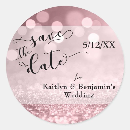 Sticker Rond Rose Gold Parties scintillant Bokeh & Typographie (Devant)