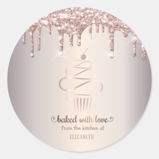 Sticker Rond Rose Gold Parties scintillant Drives Cupcake Baker (Devant)