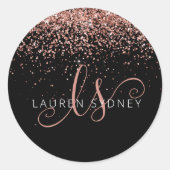 Sticker Rond Rose Gold Parties scintillant métal Monogramme Nom (Devant)