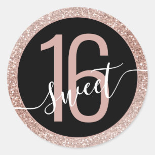 Sticker Rond Rose Gold Parties scintillant Ombre Black Birthday