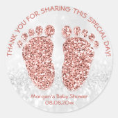 Sticker Rond Rose Gold Parties scintillant Pieds Baby shower Fa (Devant)
