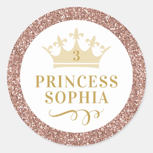 Sticker Rond Rose Gold Parties scintillant Princesse Faveur Sti (Devant)