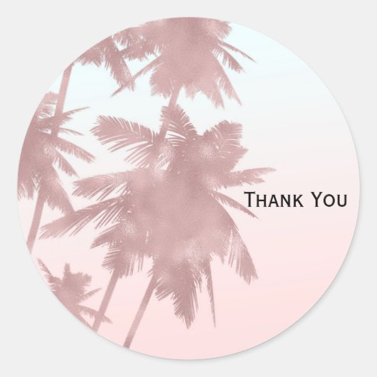 Sticker Rond Rose Gold Pink Palms Beach Ombre Palm Trees Party (Devant)