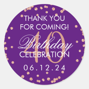 Sticker Rond Rose Gold Purple 40e anniversaire Merci Confetti